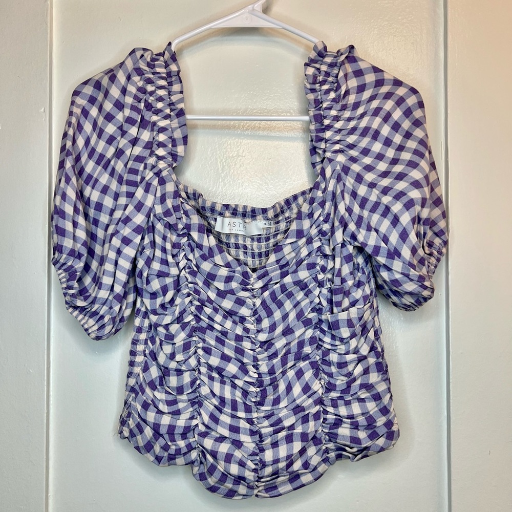 ASTR the Label Purple Plaid fitted Blouse